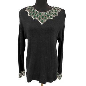 VTG 80s Outlander Womens Sweater Silk Angora Rabbit Hair Sequins Rhinestones Med
